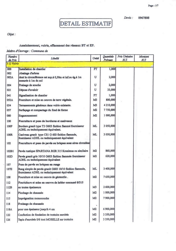 Exemple de devis estimatif