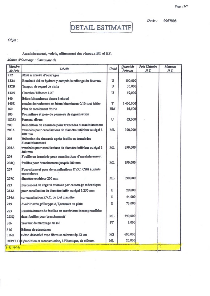 Exemple de devis estimatif