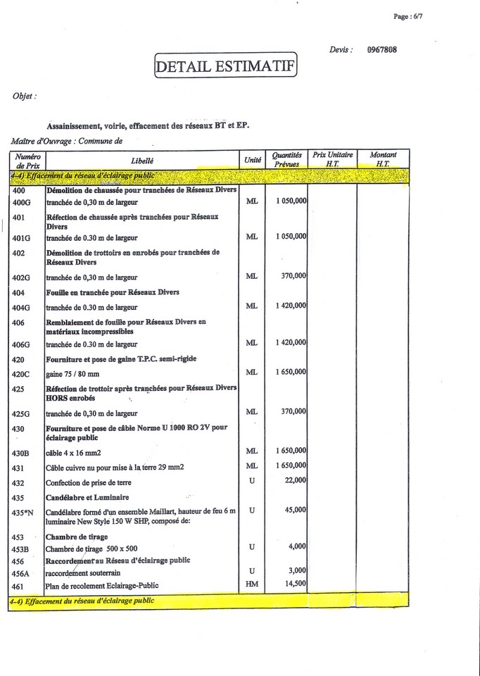Exemple de devis estimatif
